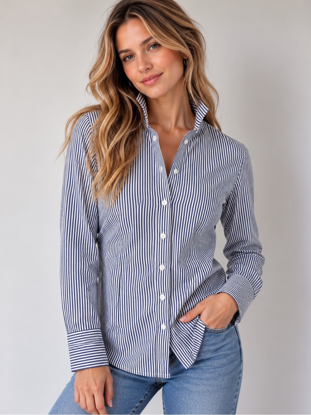 Banana Republic Size 4 Blue White Striped Button Down Coastal Nautical Preppy